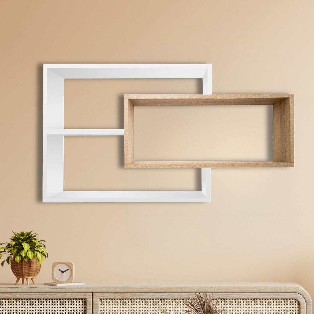 SCHWEBEREGAL KARO Weiß/Natur - Weiß/Naturfarben, Holzwerkstoff (20/59/104cm) - Mein-Regal