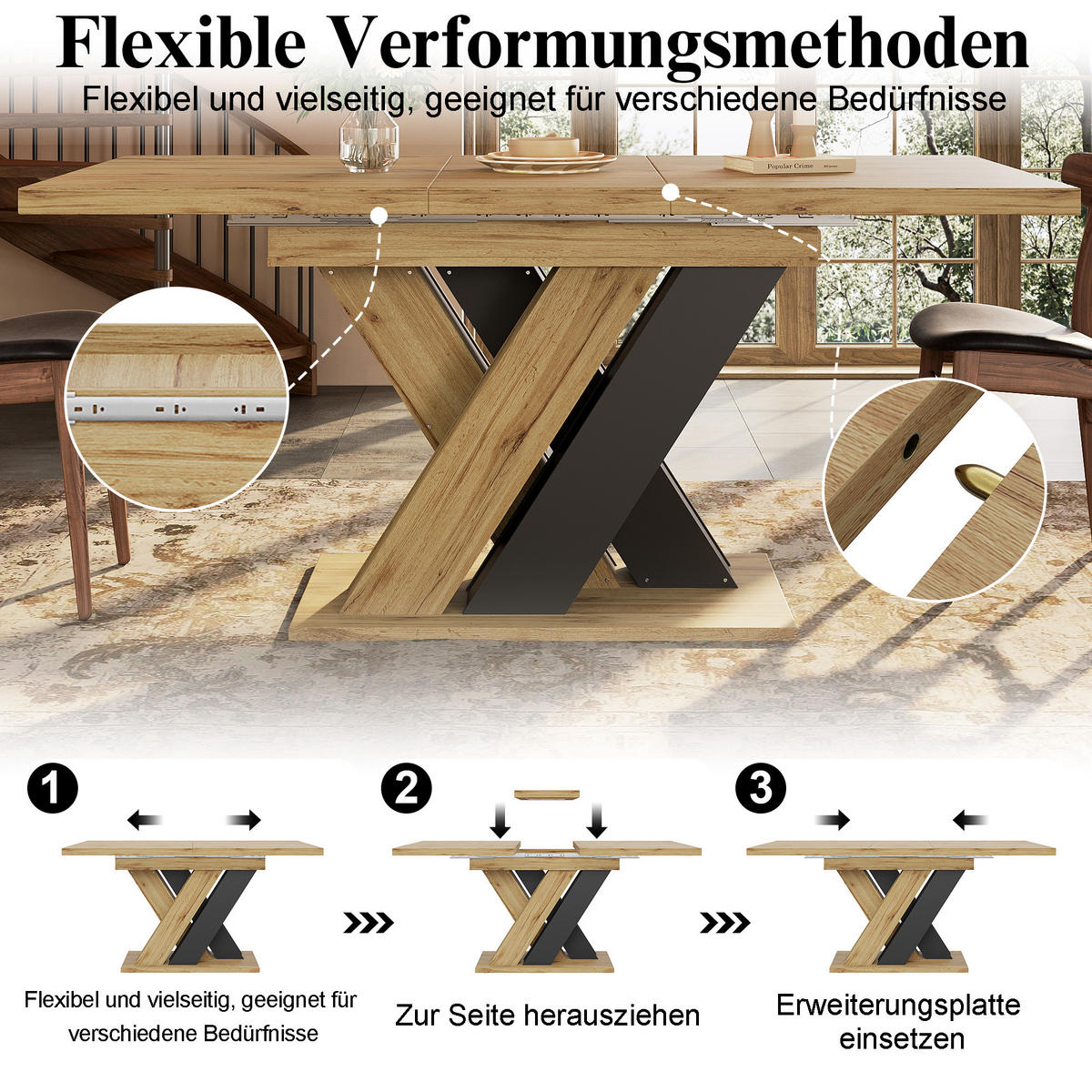 ESSTISCH ausziehbarer (119-158,5 cm) in Holzoptik & Schwarz - Eichefarben, Holzwerkstoff (80/159/75cm) - Urban Meuble