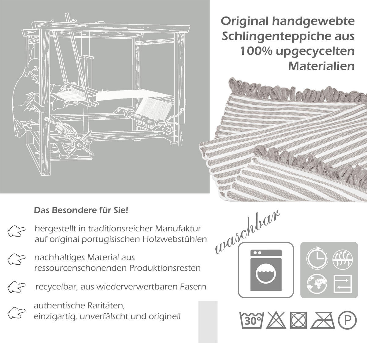 HANDGEWEBTER Läufer 50x70 cm Beige Grau - Graubraun, Naturmaterialien/Textil (50/70cm) - Lashuma