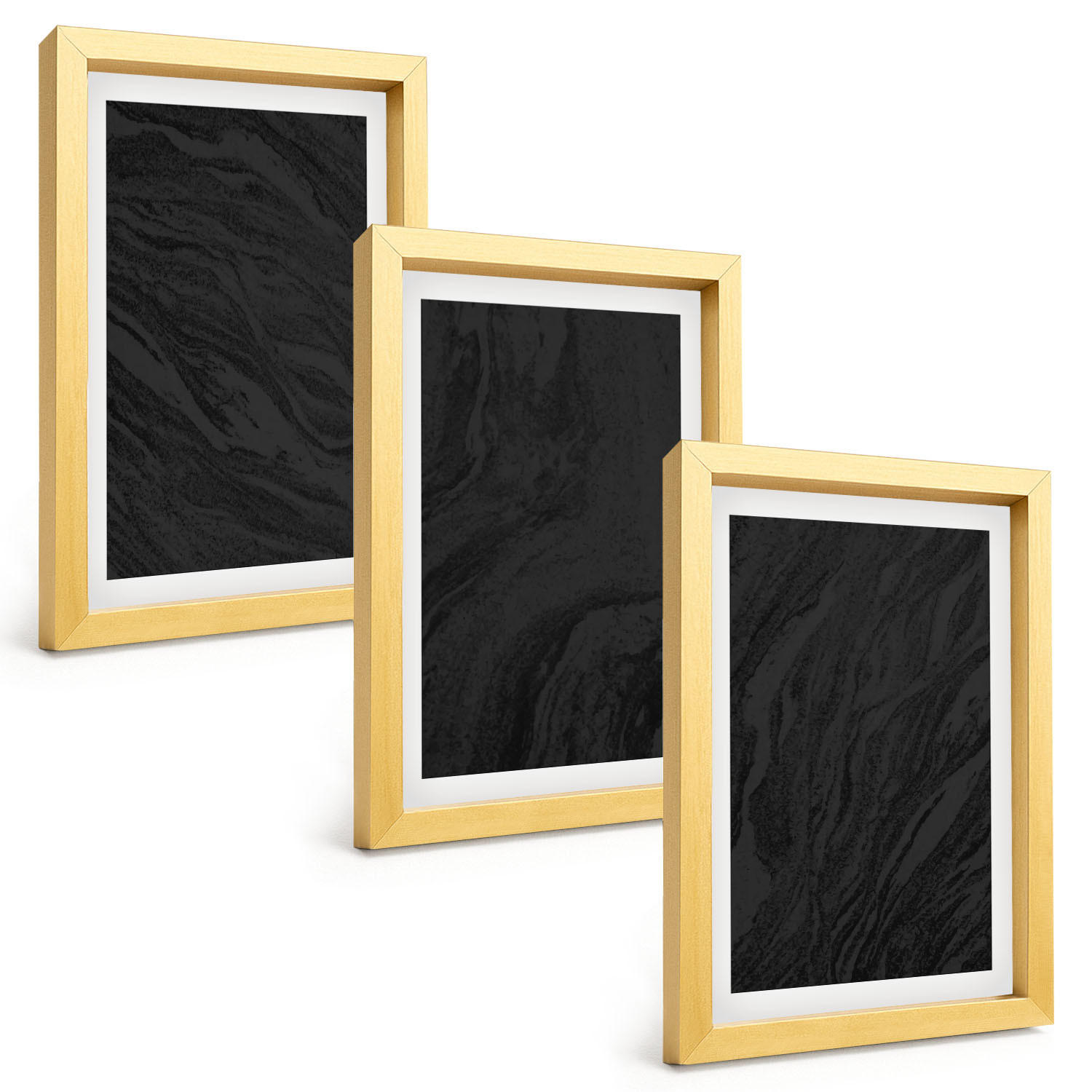 BILDER SET 3er Set - 20x30 cm Goldrahmen - Dunkler Marmor, elegante Texturen - Goldfarben, Kunststoff (20/30cm) - TULUP
