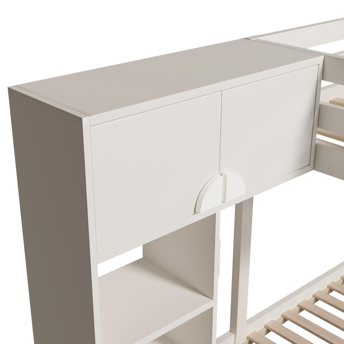 ETAGENBETT 90/200 cm & 90/200 cm in Weiß mit Schrank, 3 Schubladen, Regal und LED - Weiß, Holzwerkstoff (90/200cm) - STILVORA