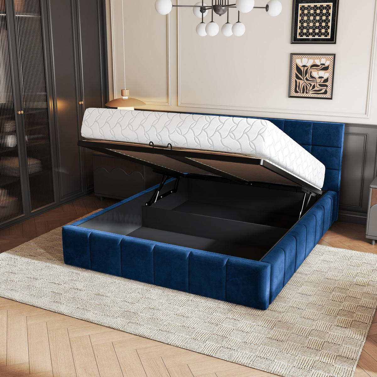 POLSTERBETT VERTO 160x200 cm mit Bettkästen - Blau - Blau, Holz (160/200cm) - MASSENO