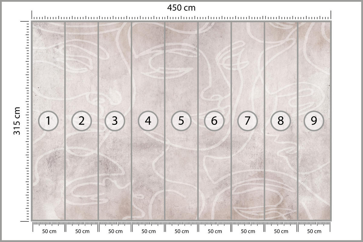 FOTOTAPETE für Schlafzimmer Abstrakte Gesichter Beton 450x315 - Beige/Braun, Papier (450/315cm) - Muralo