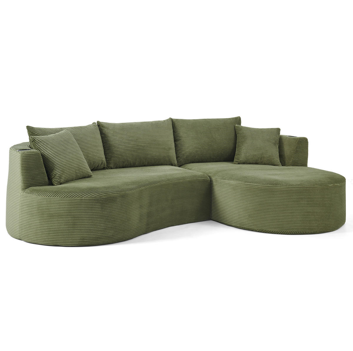 3-SITZER Sofa mit Getränkehaltern, bogenförmigem Design und Kissen, Grün - Grün, Kunststoff (264/76/168cm) - Redom