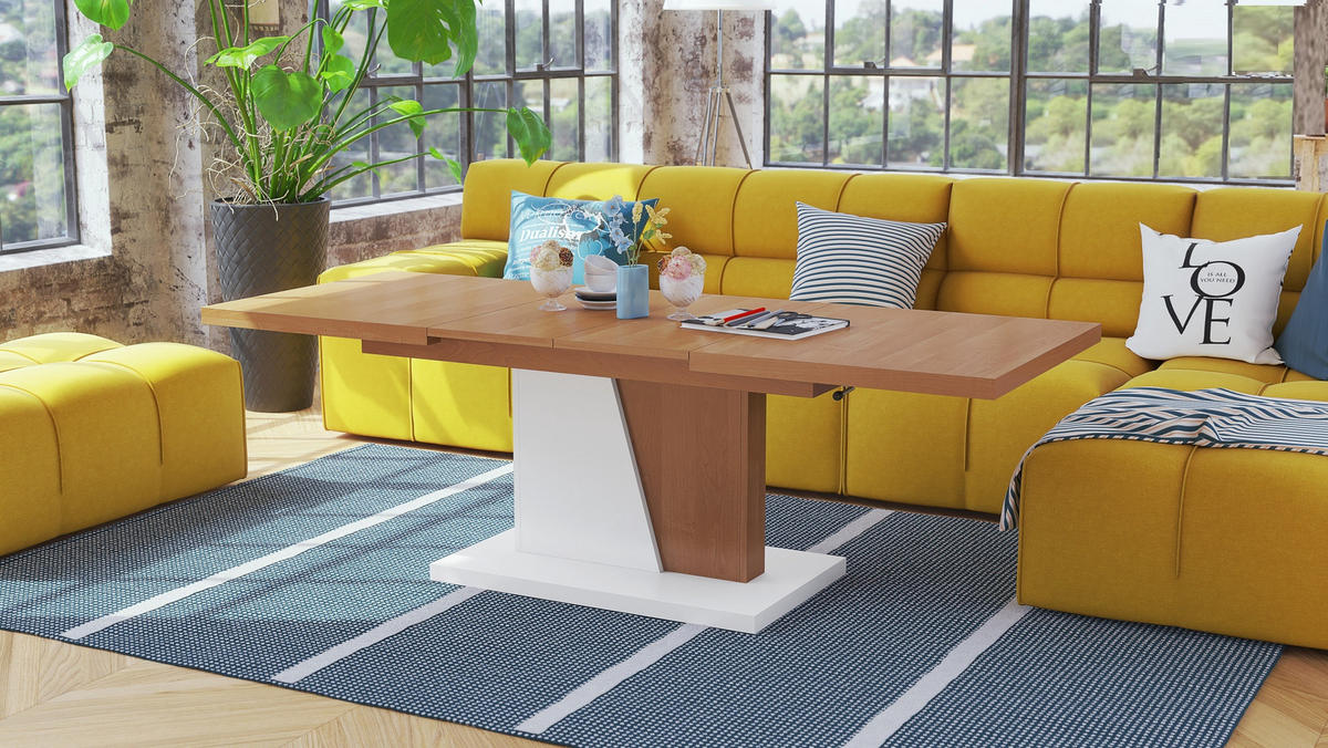 COUCHTISCH rechteckig Erle - Weiß matt ausziehbar höhenverstellbar - Erlefarben/Weiß, Holzwerkstoff (70/120/60cm) - designimpex
