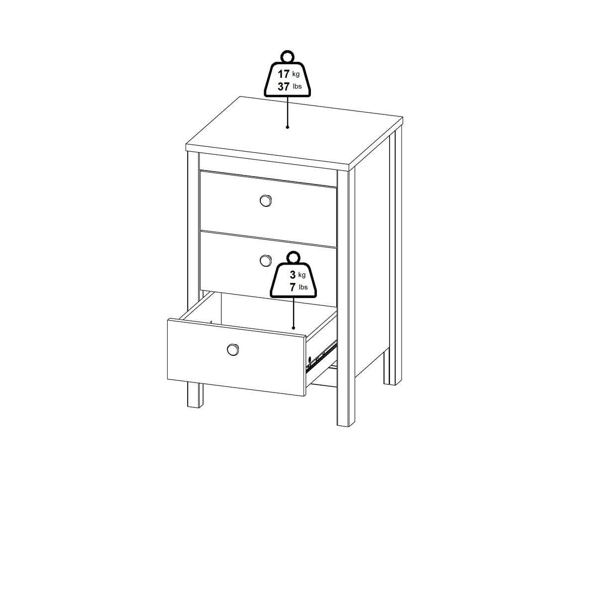 NACHTTISCH mit 3 Schubladen matt schwarz barcelone 43,8/38,4/70,1 cm - Schwarz, Holzwerkstoff (38.4/70.1/43.8cm) - Calicosy