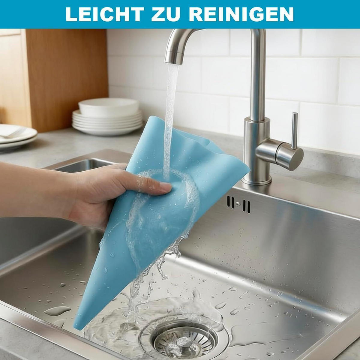 SPRITZBEUTEL Set 33-teilig mit Edelstahltüllen - Blau, Kunststoff (17/1/30cm)