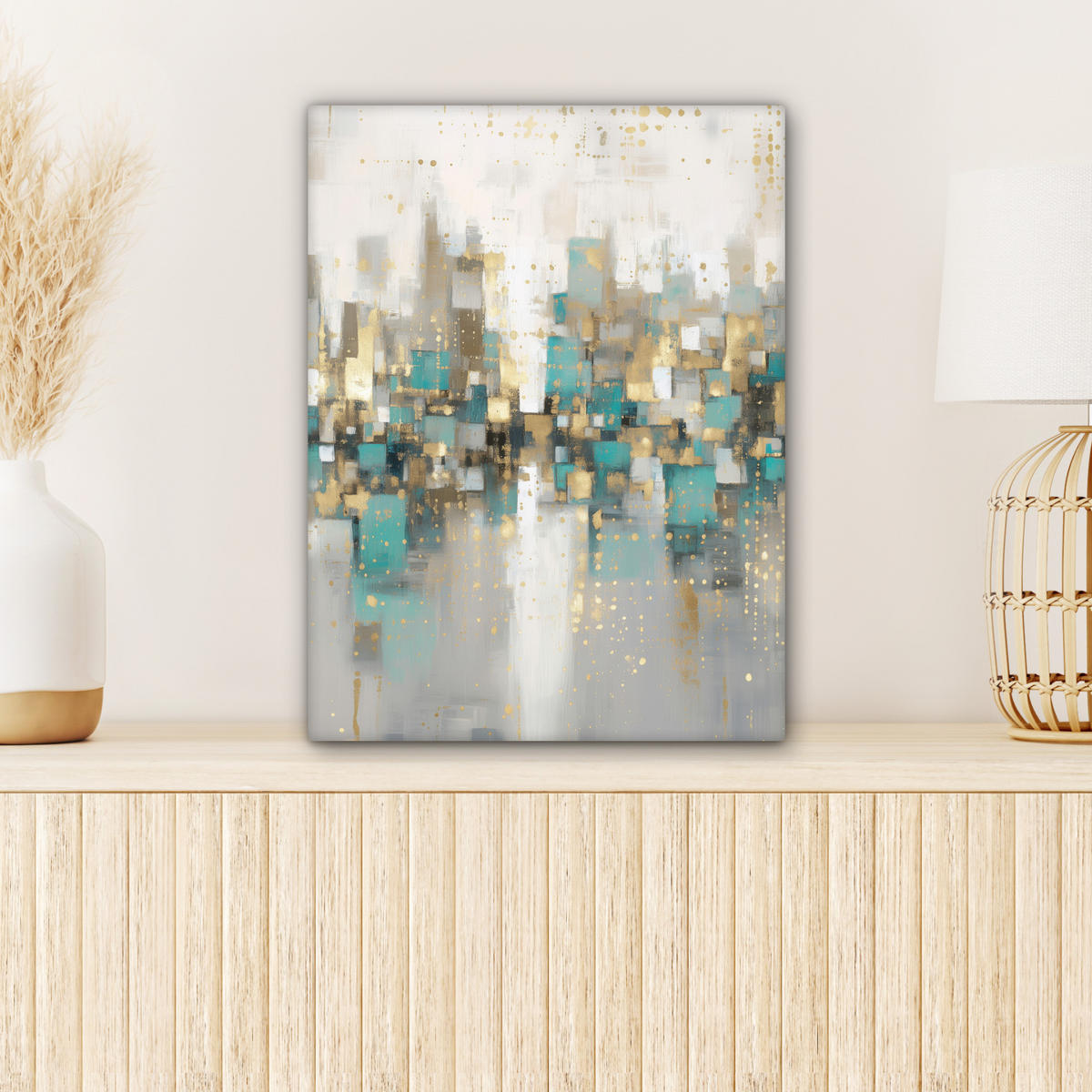 LEINWANDBILD Abstrakt - Blöcke - Gold - Skyline Room Decor 30x40 cm - Beige, Textil (30/40cm) - MuchoWow