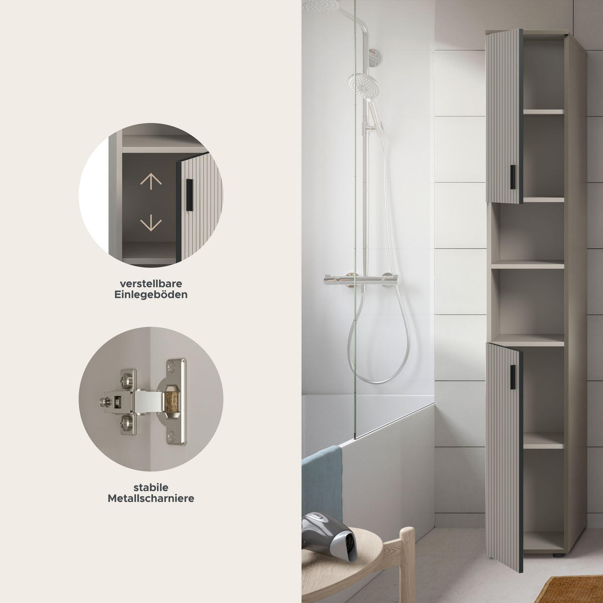 BADSCHRANK MONE (B/H/T: ca. 30/192/30 cm) in Kaschmir/Kaschmir - Kaschmir, Holzwerkstoff (30/192/30cm)