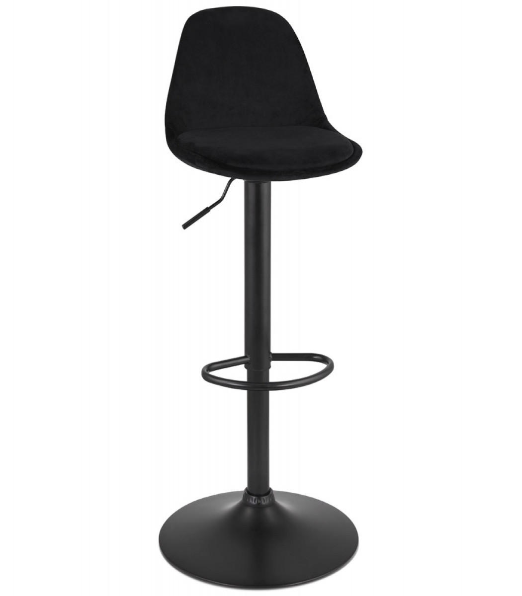 BARHOCKER höhenverstellbar mit Samt Sitz und Rückenlehne FINLEY, Schwarz 45x45x107 cm - Schwarz, Textil/Metall (45/107/45cm) - KADIMA DESIGN