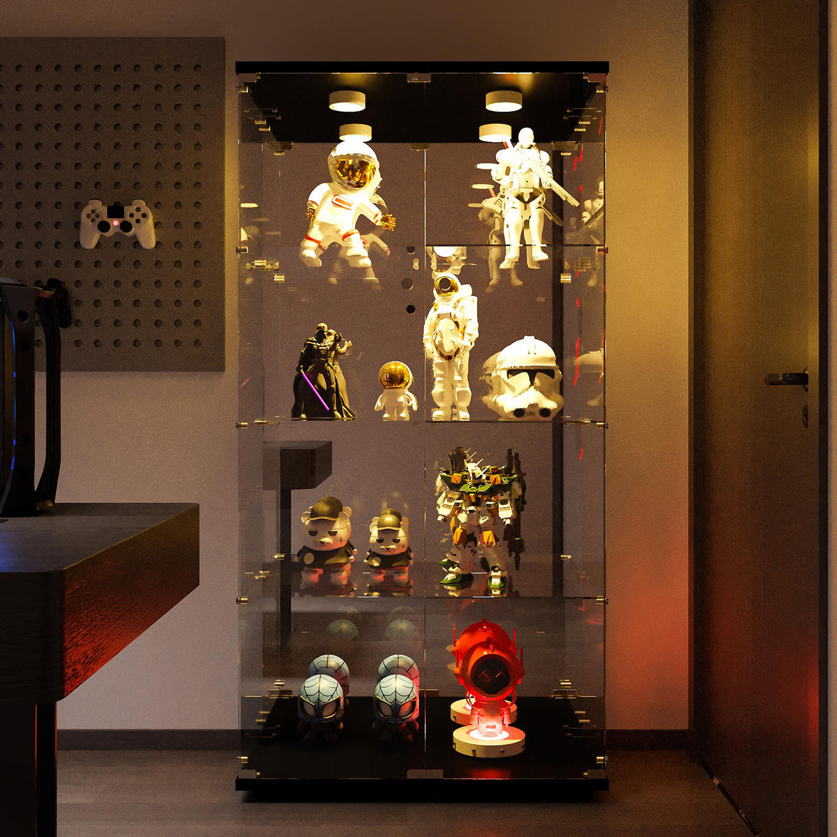 VITRINENSCHRANK 80/36/164 cm mit LED-Beleuchtung, 4 Ebenen Glasvitrine mit 2 Glastüren - Schwarz, Glas (36/164/80cm) - PARAFTA HOME