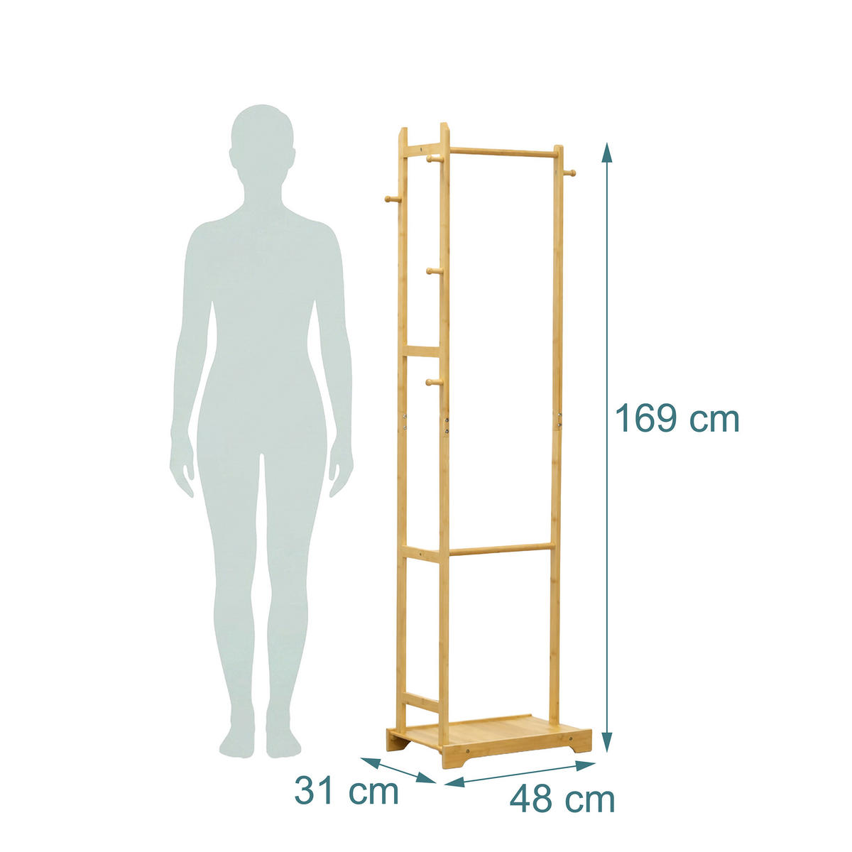 KLÄDSTÄLLNING Natur bambu 5 krokar - Ljusbrun, Trä (48/169/31cm) - Relaxdays