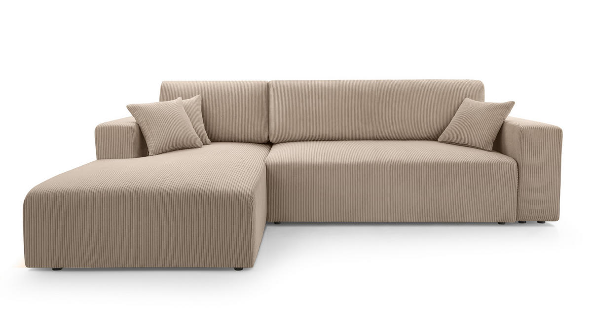 ECKSOFA L Form Catea Beige 279/145/84 cm Links mit Schlaffunktion - Beige/Schwarz, Kunststoff/Textil (145/279cm) - AX Living