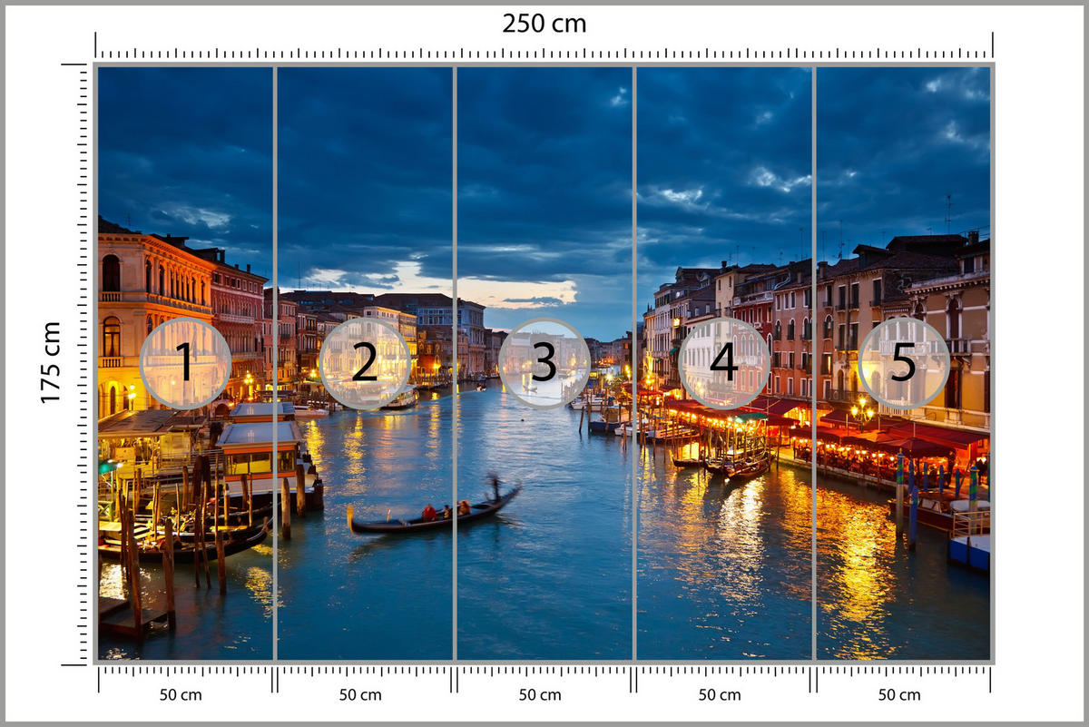 FOTOTAPETE für Büro Venezianischer Kanal Gondeln Abendstimmung Romantik 250x175 - Orange/Braun, Papier (250/175cm) - Muralo