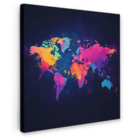 LEINWANDBILD Weltkarte - Bunt - Graffiti 20x20 cm - Multicolor, Textil (20/20cm) - MuchoWow