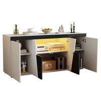 SIDEBOARD 3 Schränke 4 Türen LED Schwarz-Weiß 140x40x65cm - Weiß, Holzwerkstoff (40/65/140cm) - FLIEKS