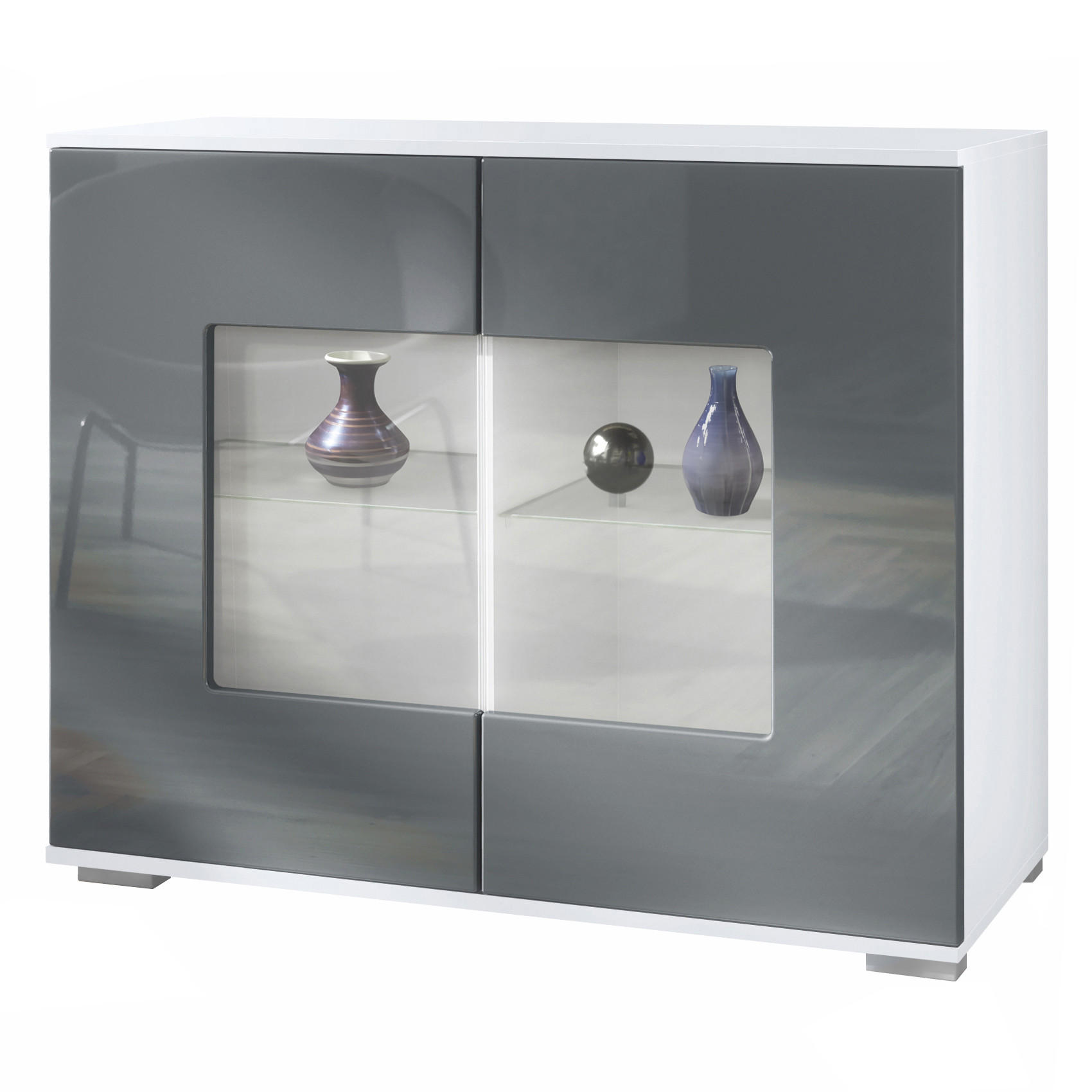 KOMMODE Grömitz Grau Hochglanz - Grau, Holzwerkstoff (92.5/75.5/35cm) - Vladon
