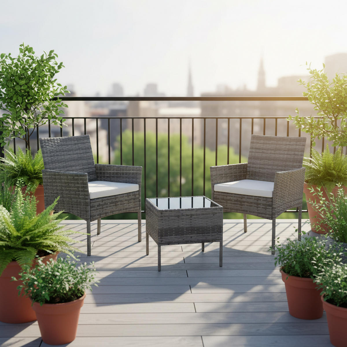 3-TLG.GARTENMÖBEL-SET - Grau, Glas/Kunststoff - Relaxdays