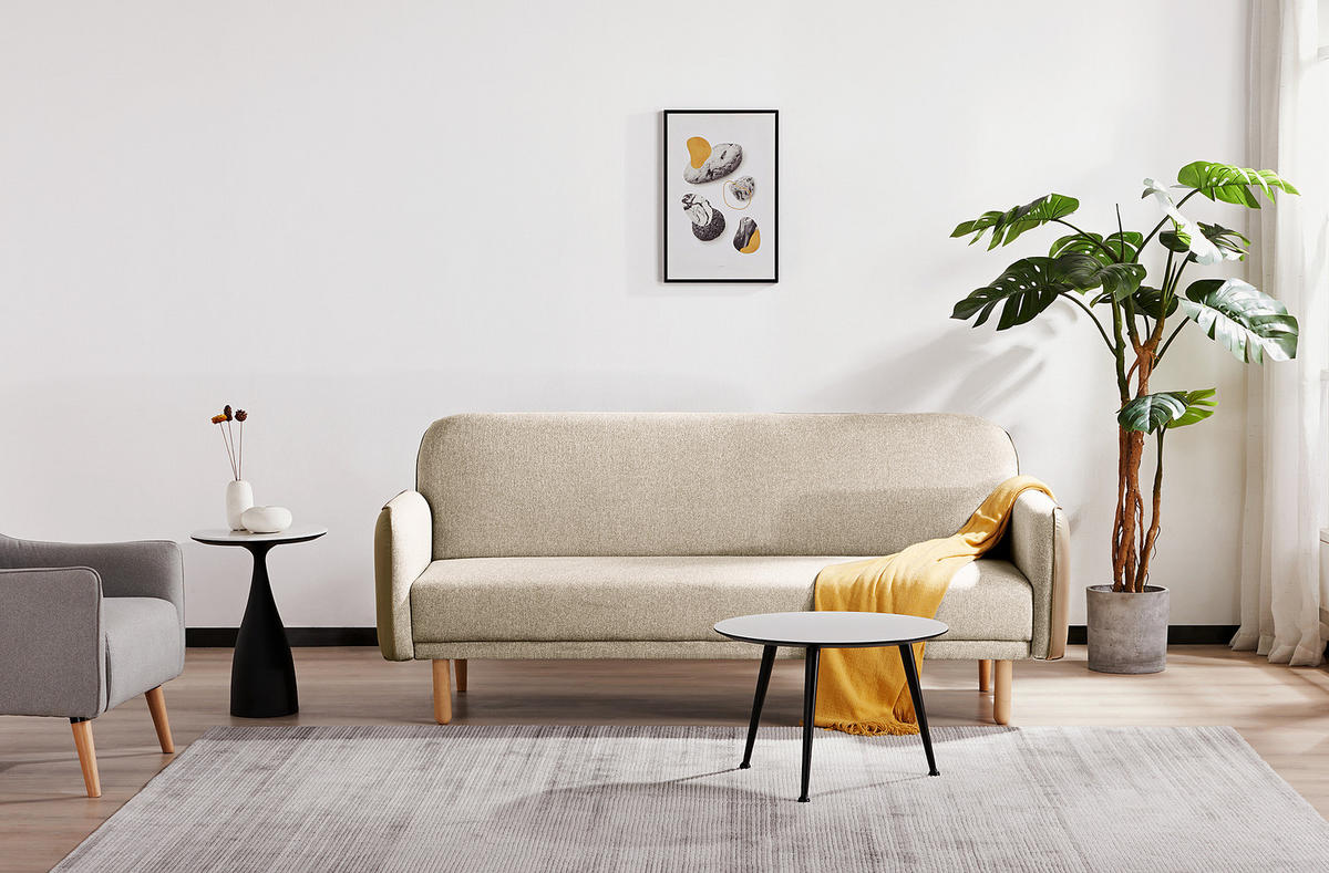 SCHLAFSOFA - Beige - Massivholz - Textil - 198 x 89 x 83 cm - Eichefarben/Beige, Holz/Birkenholz (198/89/83cm) - home24