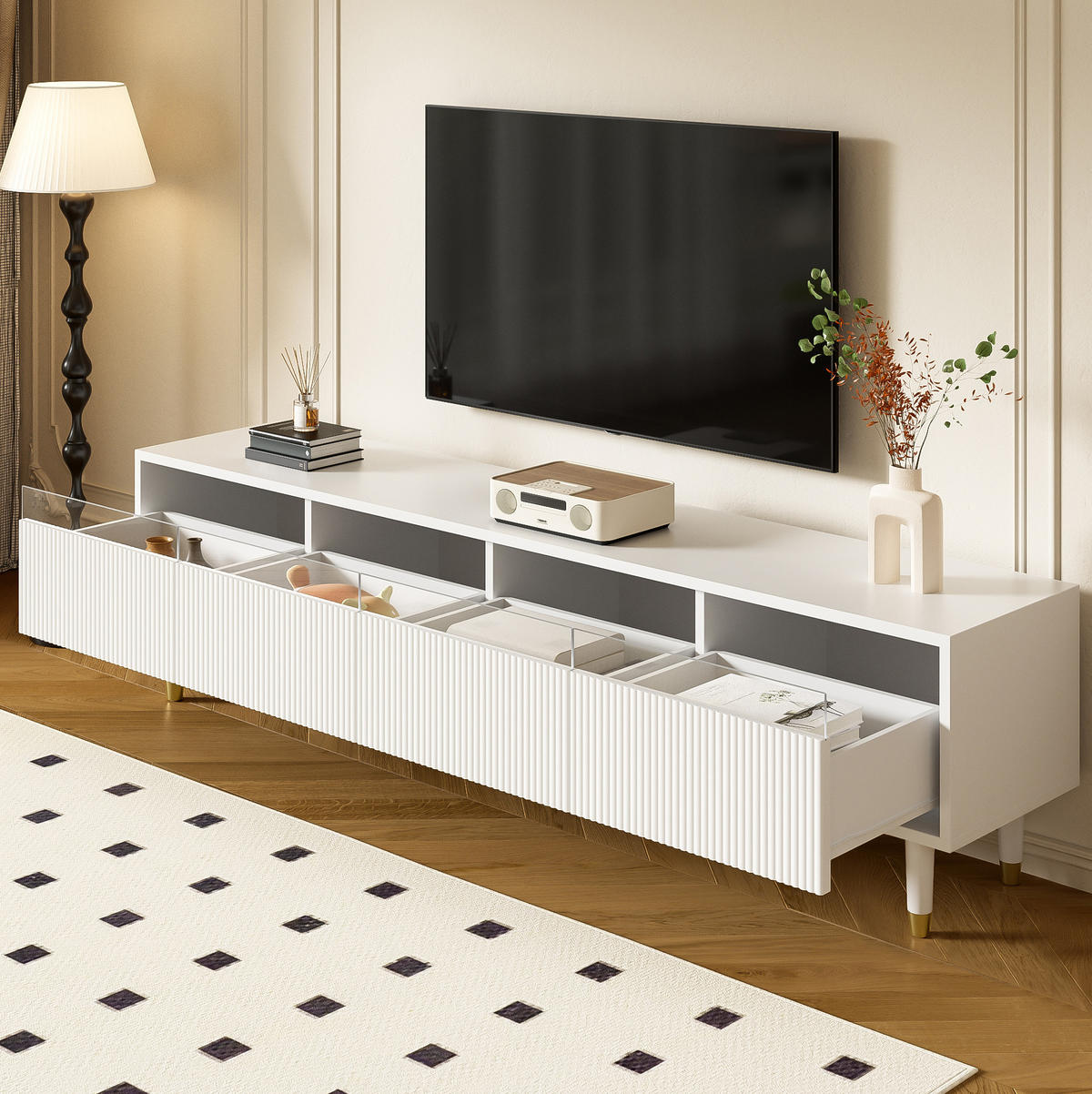 TV-SCHRANK mit 4 Schubladen 178 x 35 x 45 cm MDF Weiß - Weiß, Holzwerkstoff (35/45/178cm) - Beauniv
