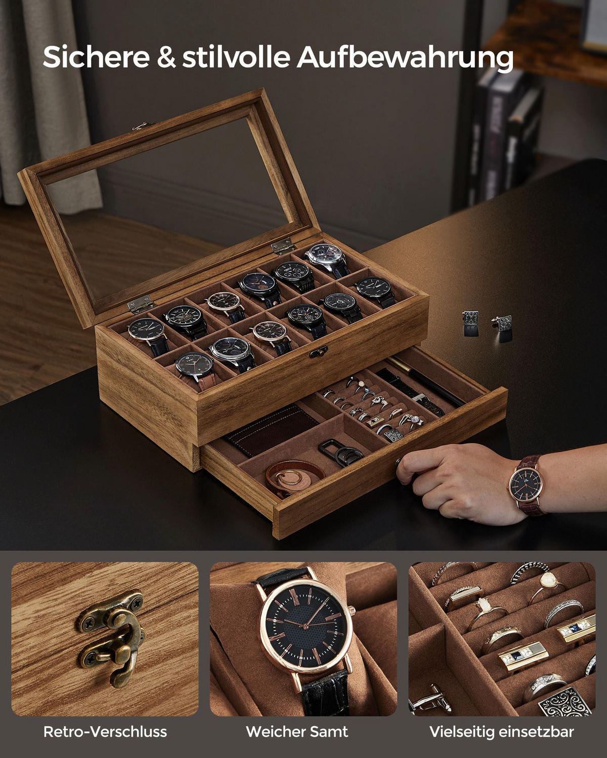 UHRENBOX ASMARA - Braun, Glas (34/12.5/19cm) - Hansiro
