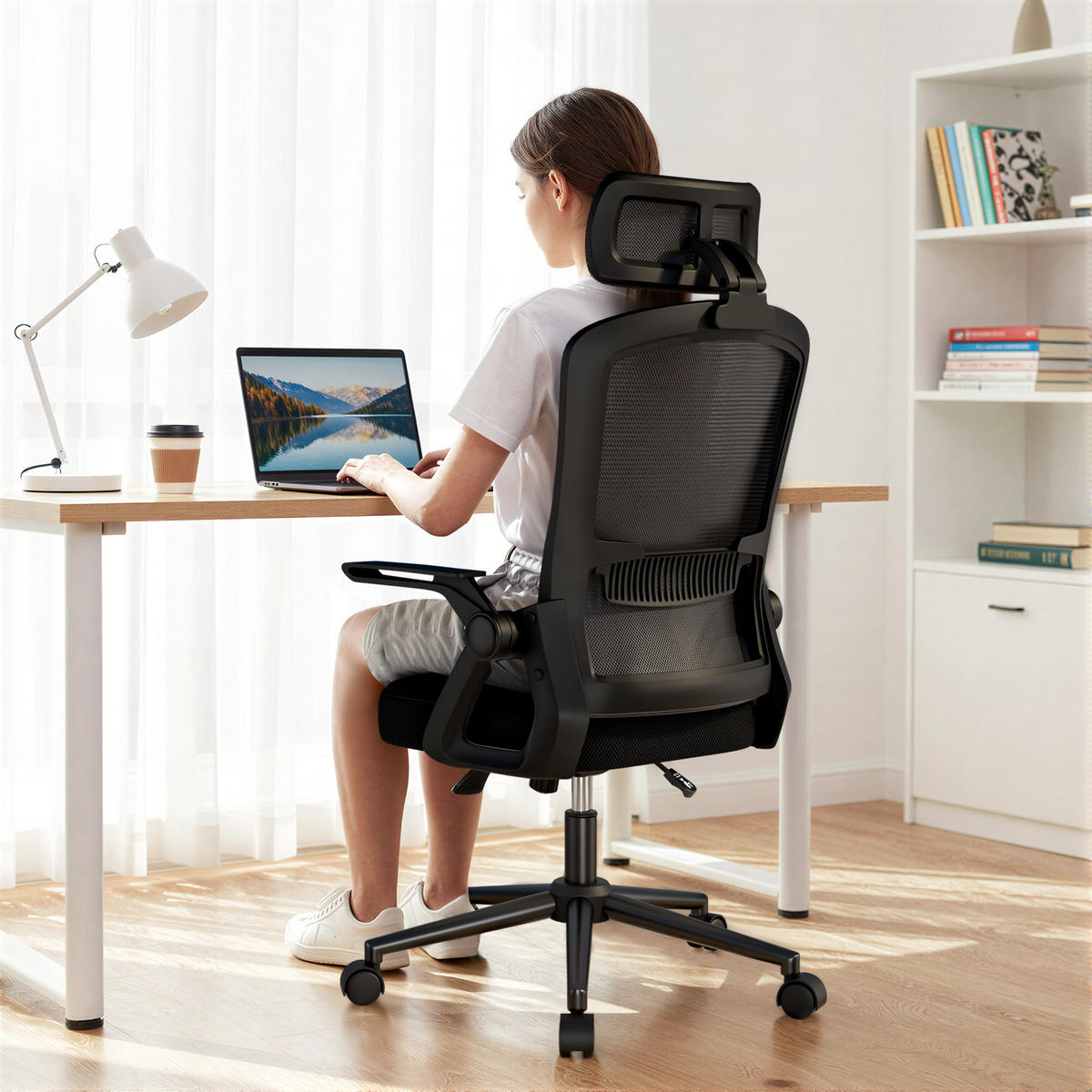 DREHSTUHL Mesh Schwarz ergonomisch klappbare Armlehnen - Schwarz, Metall (23.5/52/62.5cm) - Rattrix