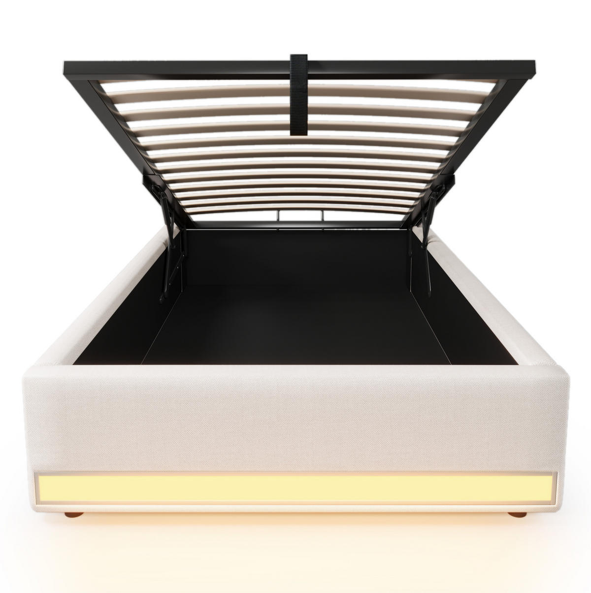POLSTERBETT 90/200 cm Beige mit Stauraum, LED-Beleuchtung und USB - Beige, Textil (90/200cm) - Flora Grace