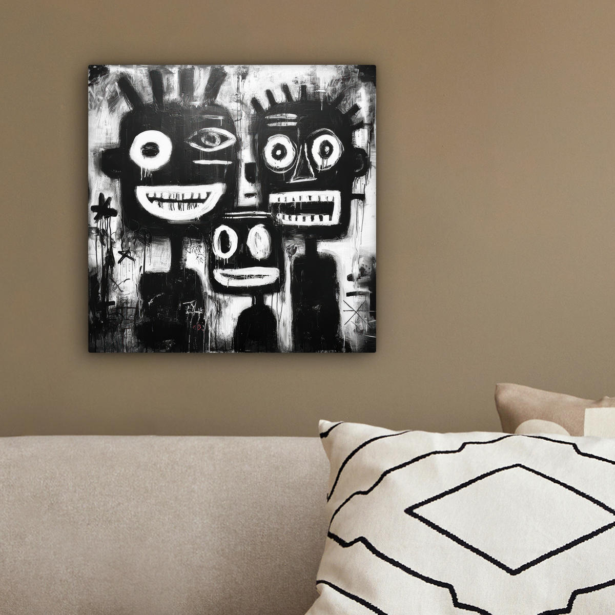 LEINWANDBILD Malerei - Figuren - Schwarz - Abstrakt Deko Wohnzimmer 20x20 cm - Schwarz, Textil (20/20cm) - MuchoWow