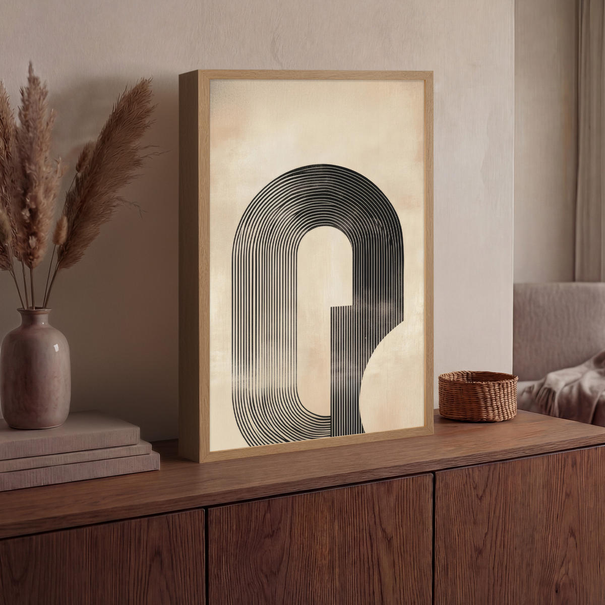 NÁSTĚNNÁ LAMPA S AKUMULÁTOREM Luk - Pruhy - Minimalistický - Černý 40x60 cm - béžová, kompozitní dřevo (40/60/8cm) - OnlyWow