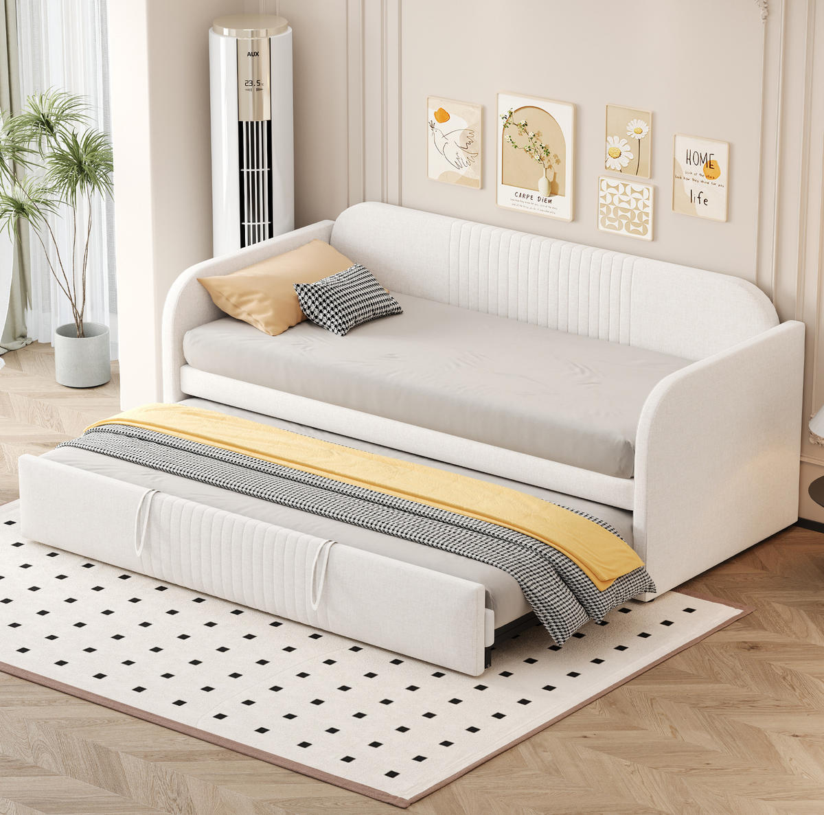 SCHLAFSOFA Multifunktional mit Lattenrost Beige 90/190 cm - Beige, Leder (200.5/86/99cm) - OKWISH