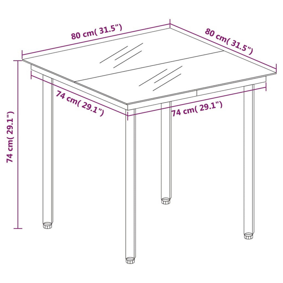 GARTENTISCH Tischarn 80/74/80 cm - Schwarz, Naturmaterialien (80/80/74cm) - ZMH