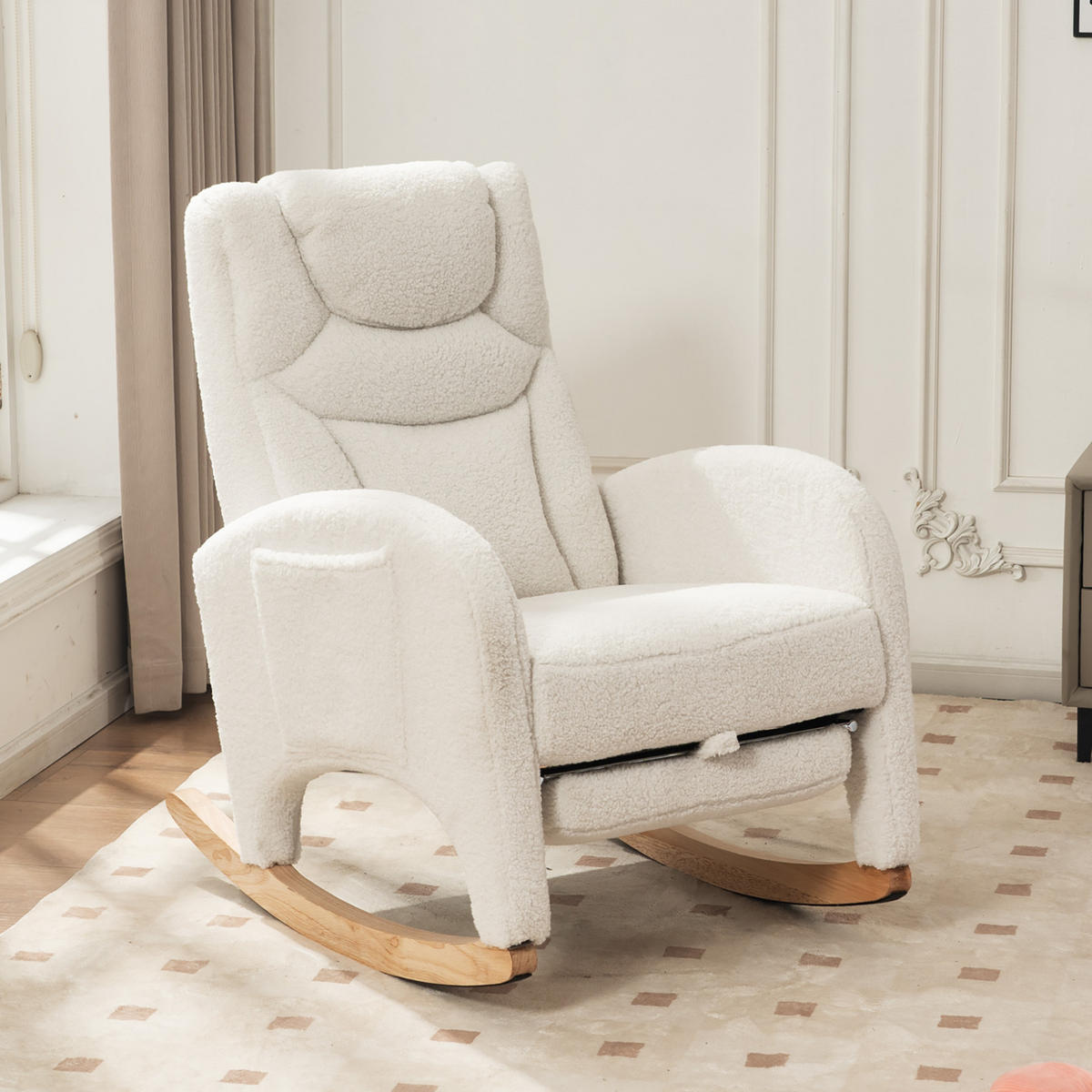 SCHAUKELSTUHL Teddy-Stoff mit klappbarem Fußhocker und Kopfstütze 66/125/101 cm Weiß - Weiß, Textil (125/101/66cm) - Redom