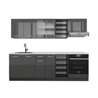 KÜCHENZEILE R-Line Anthrazit Hochglanz/Anthrazit 240 cm , AP Marmor - Anthrazit, Holzwerkstoff (240/81.6/60cm) - Vicco
