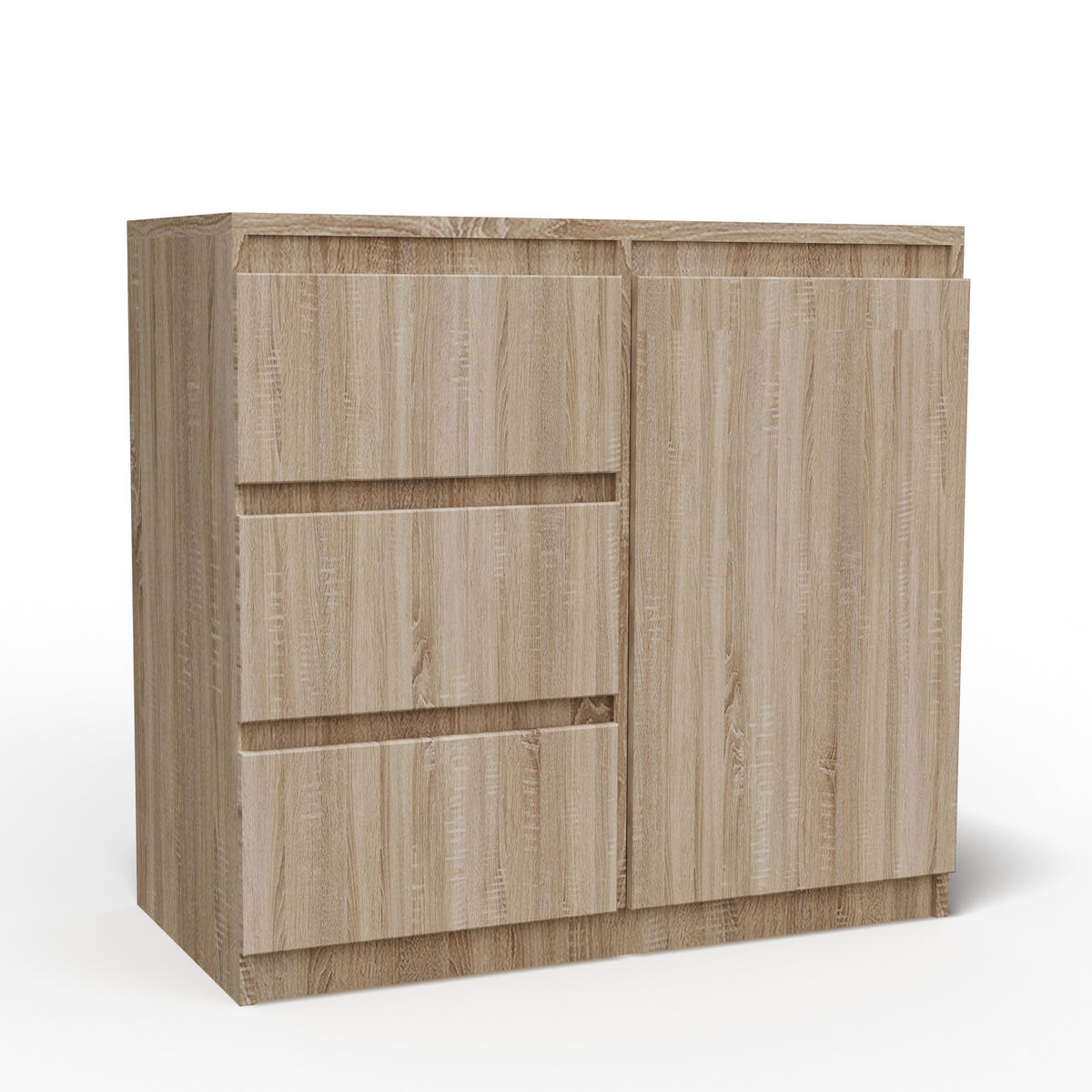 KOMMODE MERAVIGLIA 80/85/33 cm mit 3 Schubladen 1 Türen Sonoma Eiche - Sonoma Eiche, Holzwerkstoff (80/85/33cm) - MASSENO