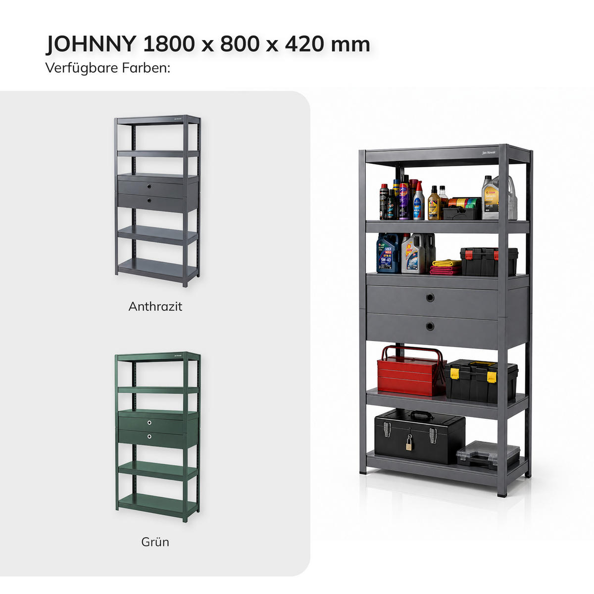 METALLREGAL JOHNNY - Anthrazit, Metall (80/180/42cm) - Jan Nowak