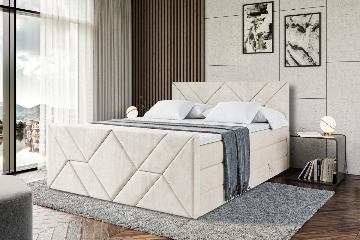BOXSPRINGBETT BARWA-Z KING - 120x200 - H3/H4 - Creme - Creme, Holzwerkstoff (120/200cm) - ALTDECOR