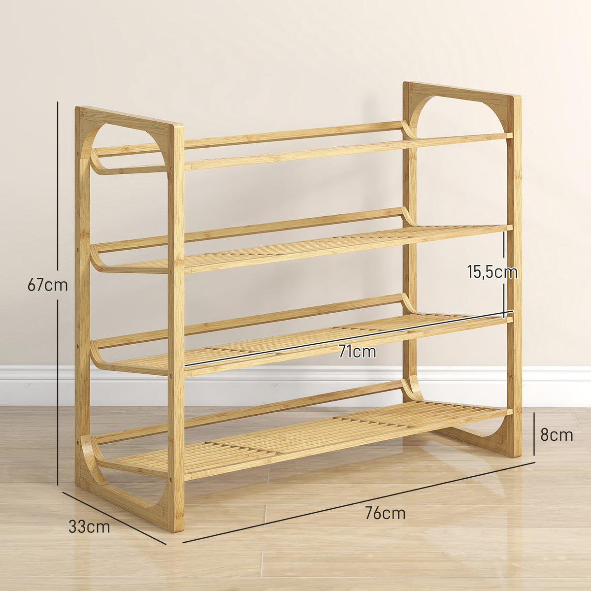 SCHUHREGAL mit 4 Ebenen - Naturfarben, Holz (33/67/76cm) - HOMCOM