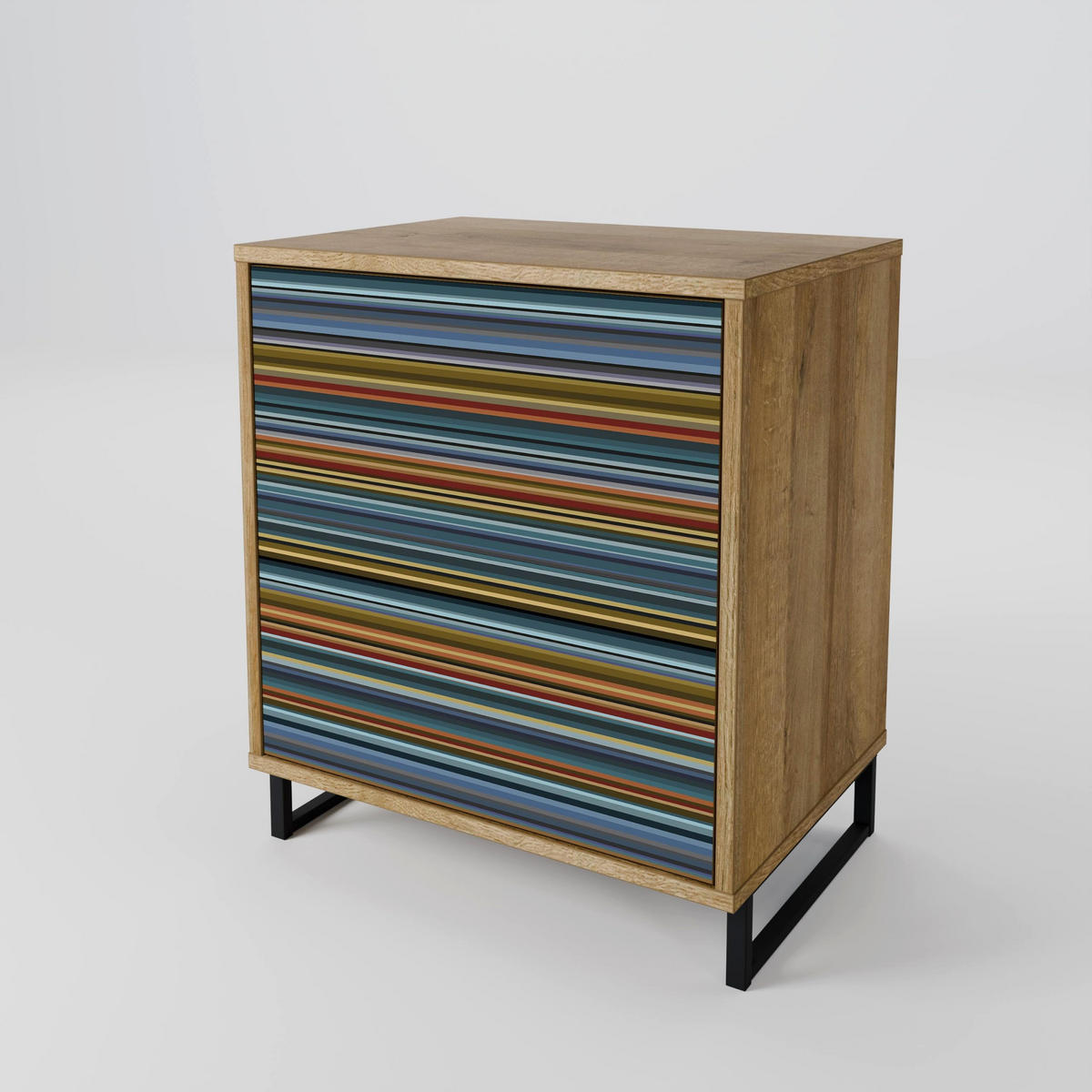 SIDEBOARD LINEOUT SPECTRUM, Eichefarben, 57,5x42x72,5 cm, Schwarze Metallfüße - Eichefarben/Multicolor, Holzwerkstoff/Metall (57.5/72.5/42cm) - SpaceRebels