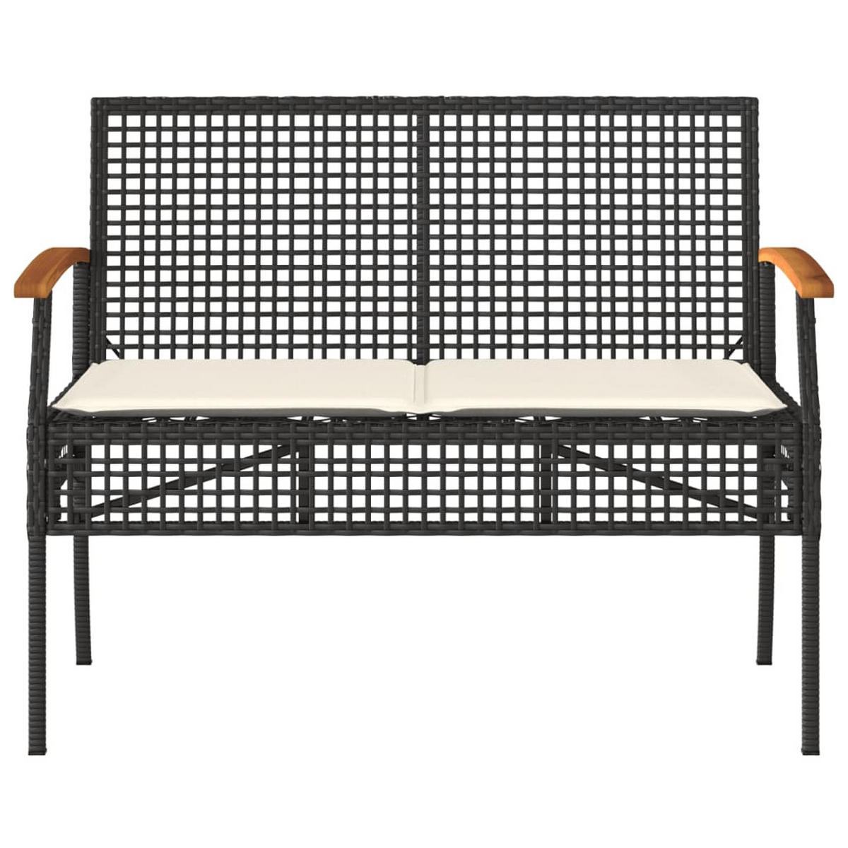 GARTENBANK mit Kissen Schwarz Poly Rattan Akazienholz - Schwarz, Kunststoff (108/85/57cm) - furnicato