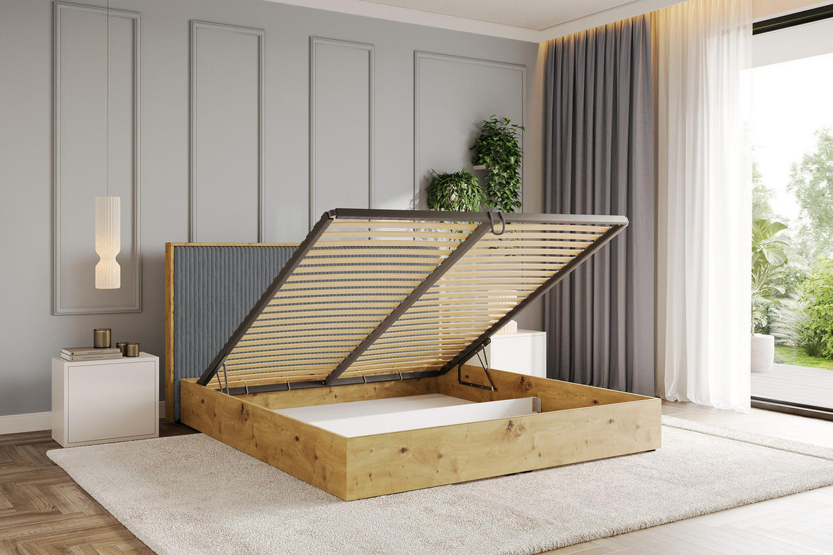 POLSTERBETT mit Bettkasten und Lattenrost, Boxbett mit Kopftei und Stauraum ohne Matratze - ENZO10 140x200 Dunkelgrau - Dunkelgrau, Holzwerkstoff/Textil (140/200cm) - ALTDECOR