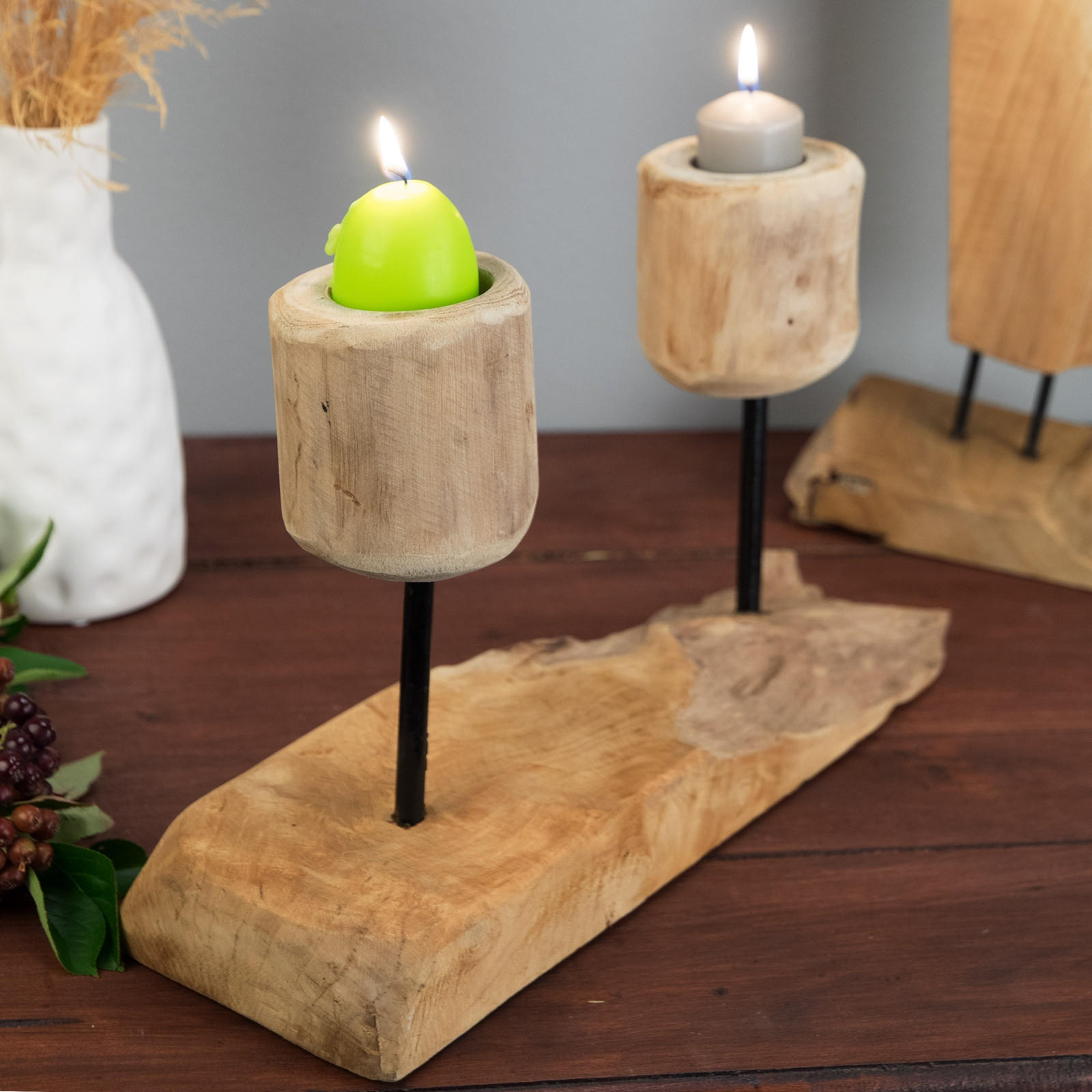 KERZENHALTER Two Lights Teak Wurzelholz, für 2 Kerzen - Naturfarben, Holz (17/28/42cm) - CREEDWOOD