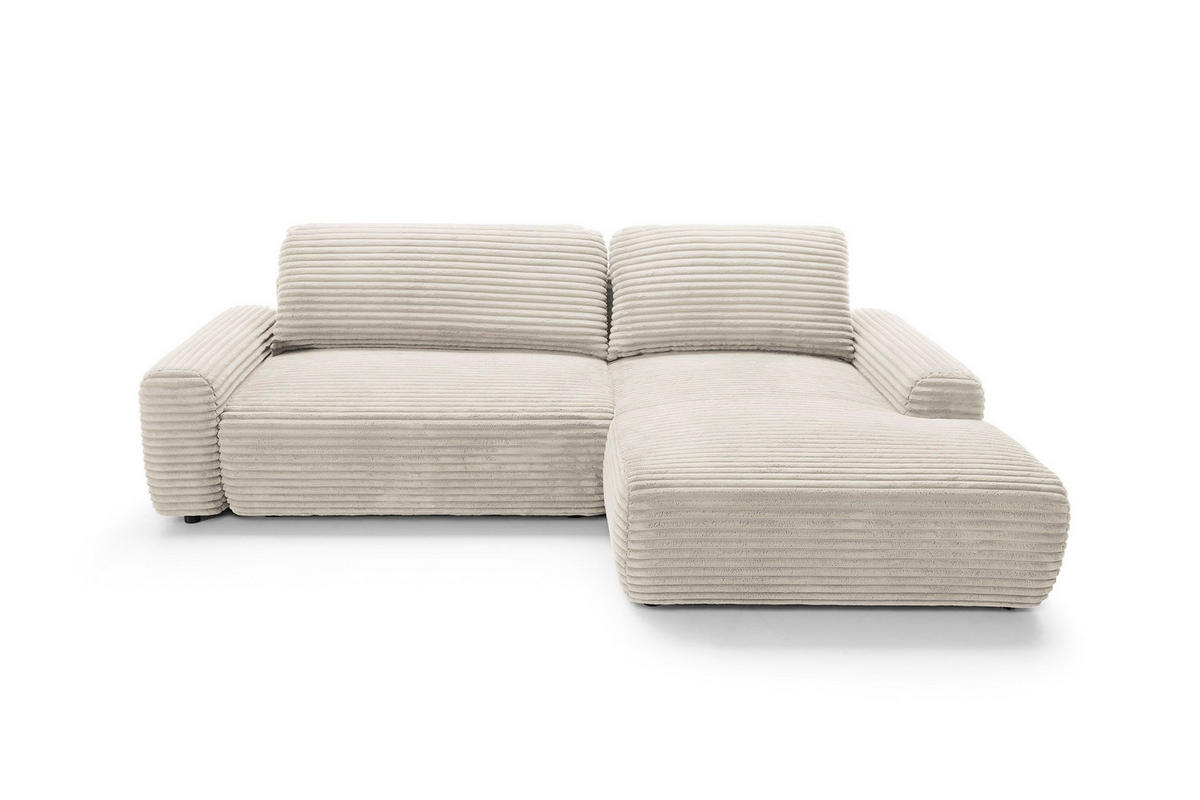 ECKSOFA OSSO Creme Velours-Stoff mit Schlaffunktion - Creme, Holz (264/162cm) - MASSENO