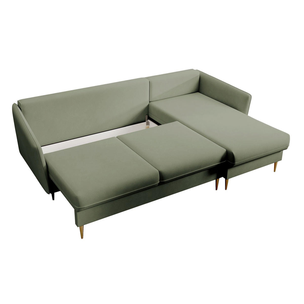 ECKSOFA Volio Salbeigrün Samt - Goldfarben/Hellgrün, Textil/Metall (223/145cm) - Selsey