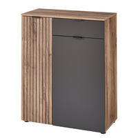 SCHUHKOMMODE - Risseiche Silber Dekor / Matt Grau - Schwarz/Braun, Holzwerkstoff/Kunststoff (82/103/38cm) - home24