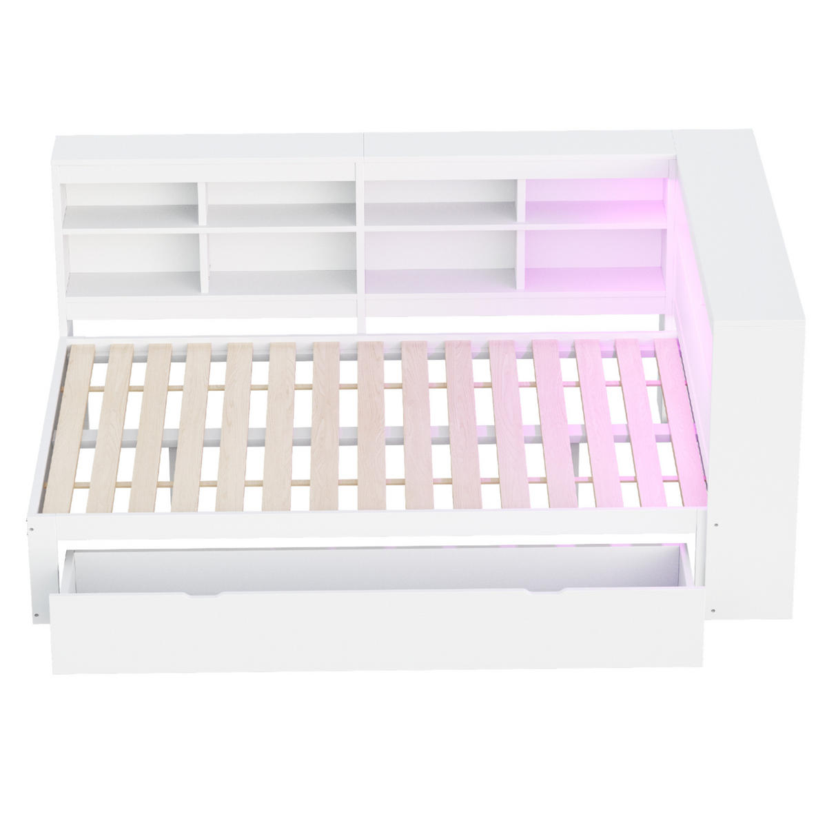 BETT 140x200 cm Weiß mit USB-Steckdose, LED-Beleuchtung und viel Stauraum - Weiß, Holzwerkstoff (140/200cm) - Modfu