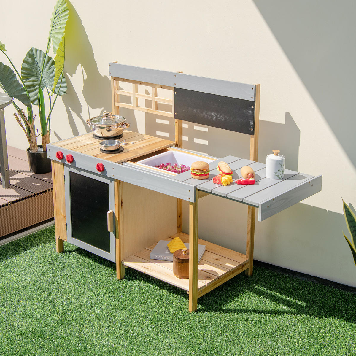 KINDERKÜCHE Outdoor Grau - Grau, Holz (89/45/90cm) - COSTWAY
