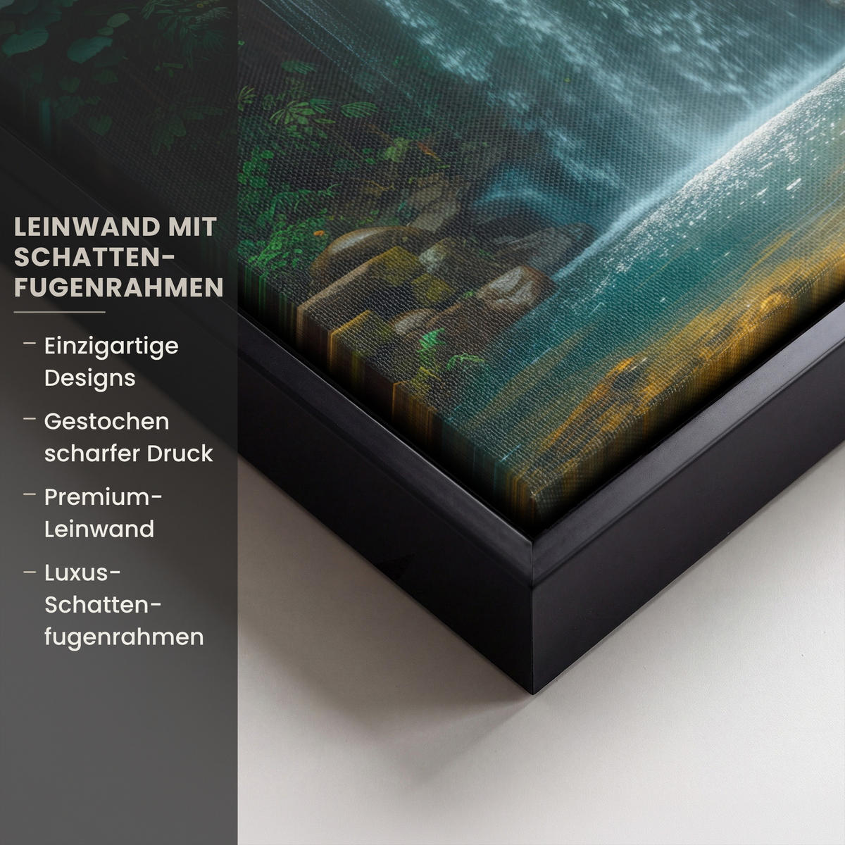 LEINWAND Bilder mit Rahmen - Wasserfall - Dschungel - Sonne - Grün - Natur - 20x20 - Grün, Textil (20/20cm) - MuchoWow
