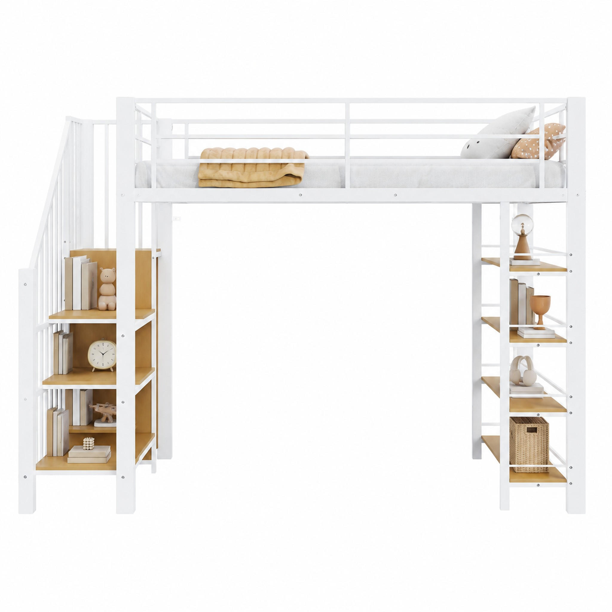 HOCHBETT mit Treppe und Stauraum 90x200 cm Metall Weiß - Weiß, Metall (90/200cm) - Meubliv