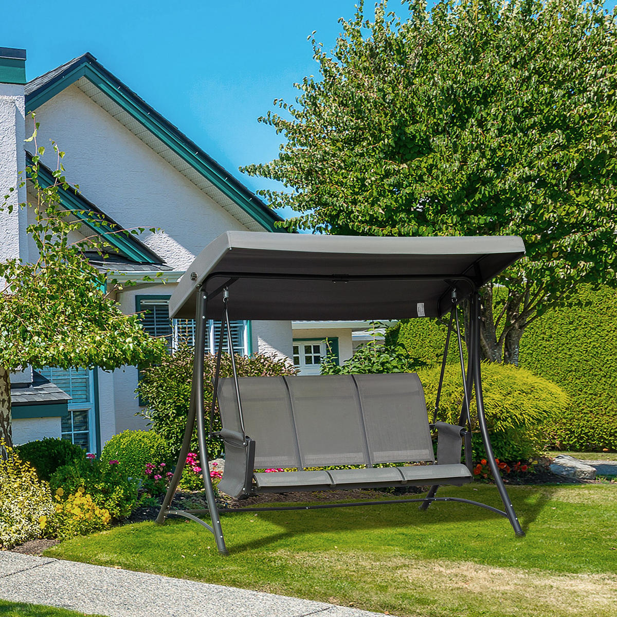 HOLLYWOODSCHAUKEL, mit Sonnendach, Ablage, Aluminium, Grau, 196 x 128 x 172 cm - Dunkelgrau, Metall (128/172/196cm) - Outsunny