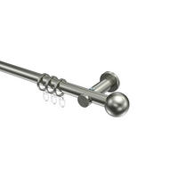 GARDINENSTANGEN-SET Platon Luino 180 cm, 1-läufig, 20 mm Ø Edelstahl-Optik - Edelstahlfarben, Metall (180cm) - INTERDECO